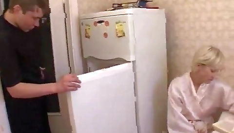 Russian Step mom nina with her boy in kitchen
